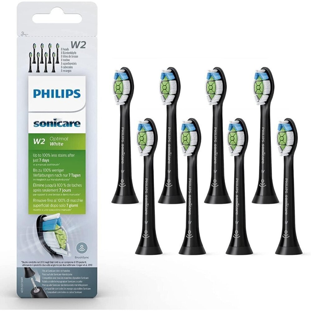 Original W2 Optimal White Standard Sonic Toothbrush Heads - 8 Pack in Black